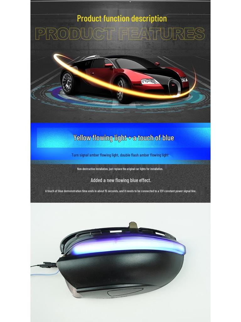 Blue-Tinted Sequential Turn Signal Light for Volkswagen Golf GT1 09-13 Rearview Mirror