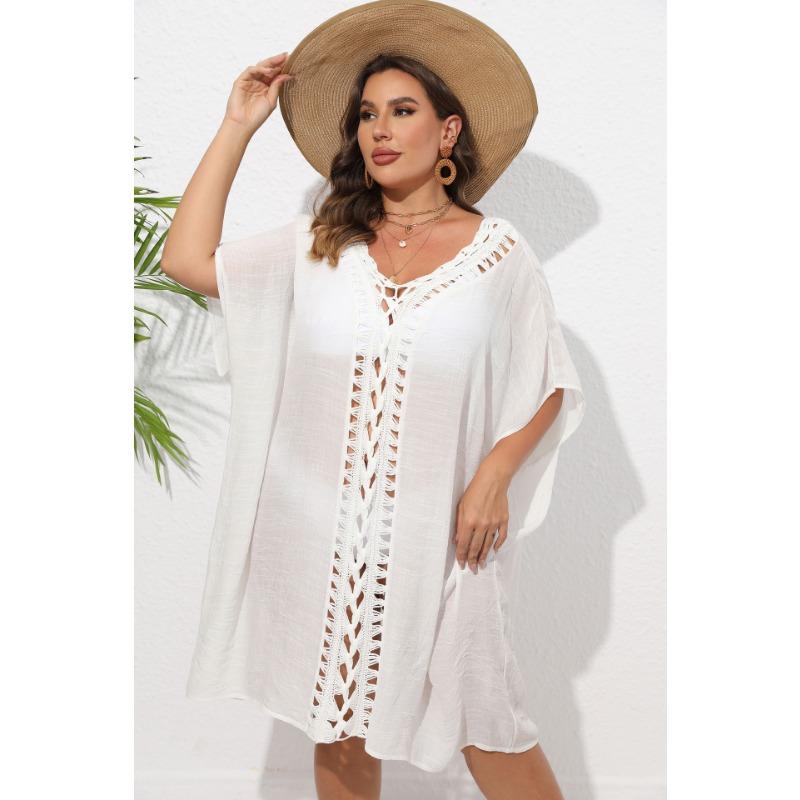 Женское платье-накидка большого размера, связанное вручную крючком с цветочным узором в стиле пэчворк, свободное пляжное бикини, наружное накидка