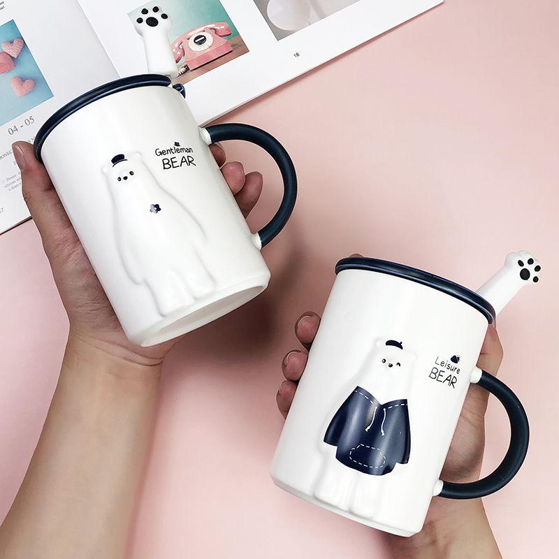 Креативная рельефная кружка, чашка с белым медведем, персонализированная керамическая чашка, кофейная чашка, чашка для молока, чашка для воды, набор для питья