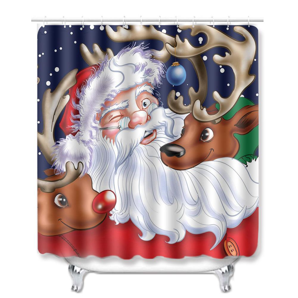 Christmas Home Shower Curtain Polyester Cloth Four-Piece Toilet Floor Mat Bathroom Non-Slip Door Mat Bedroom Carpet