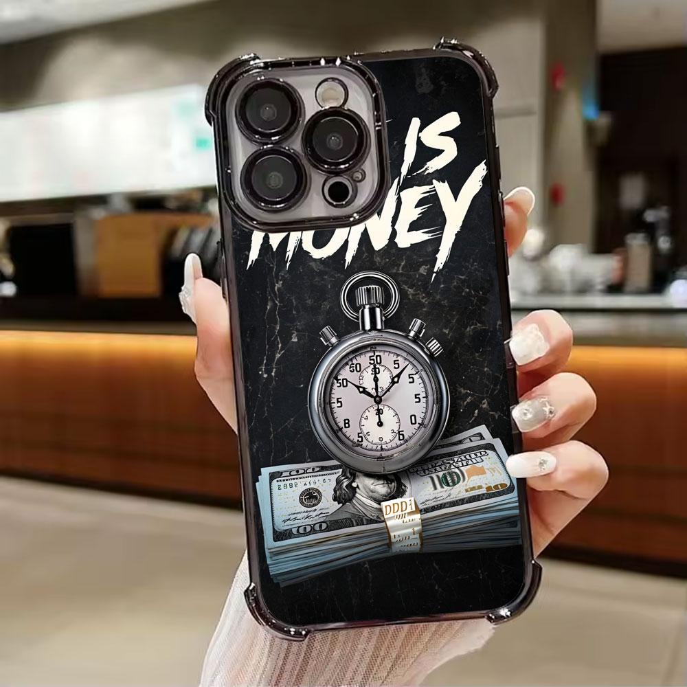 Черный Доллар Время Деньги Чехол для Телефона для iPhone 11 13 15 16 17 Pro Max 14 Plus 17Air 16E 13 Pro 12 Mini 17Pro Мягкий Прозрачный Чехол