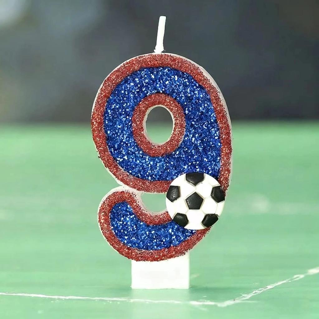 Football Children's Birthday Candles Number 0-9 Blue Sparkles Birthday Creative Soccer Candle for Boy Party Cake Top Decoration