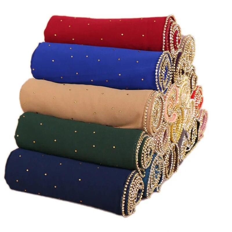 Luxury Gold Chiffon Head Scarf Solid Soft Long Muslim Scarves For Women Hijab Musulman Femme Shawl and Wrap Foulard Islamique