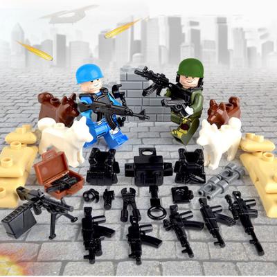 Детские строительные блоки, аксессуары для военной техники, коробка для оружия, пуленепробиваемый жилет, набор полицейской собаки, сборочный блок, кирпичи, игрушки