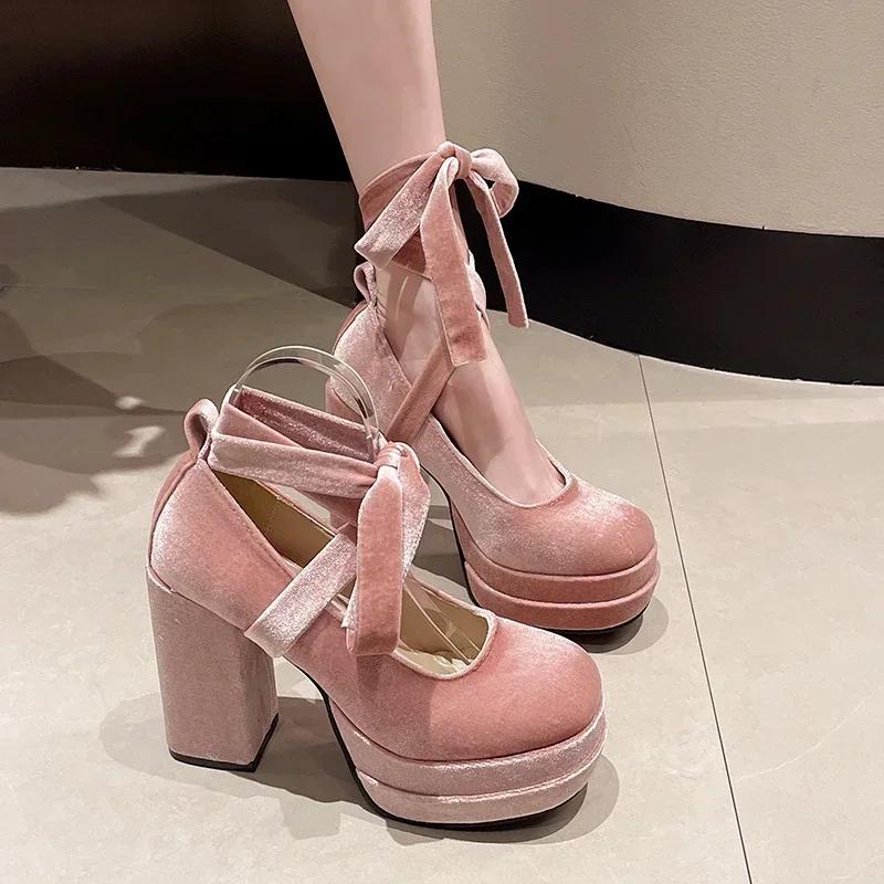 Fashion High Heel Round Head Leggings Lace Up Women's High Heel Shoes 2024 Hot Selling High Quality Fashion Elegant Women's Shoes