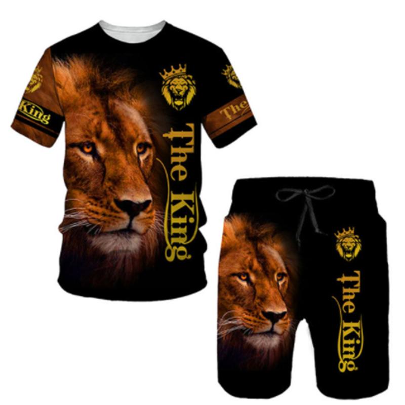 Летняя мужская футболка с 3D принтом и шорты, комплект свирепого льва, мужская спортивная одежда, спортивный костюм с круглым вырезом и коротким рукавом, классная мужская одежда