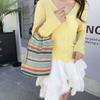 Hollow Out Rainbow Woven Handbag Bohemian Style Underarm Bag Simple Summer Bucket Bag  Holiday