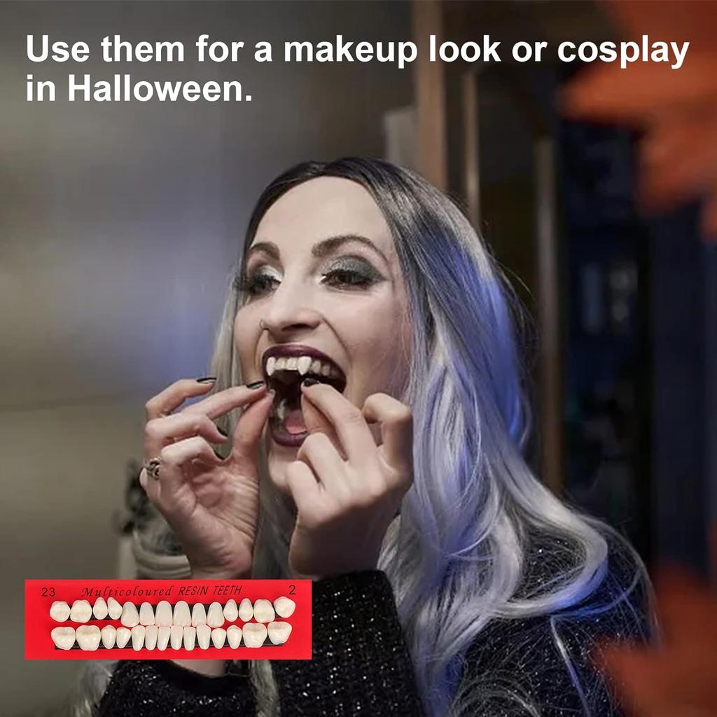 6 Sets Acrylic Resin Fake Teeth Artificial Teeth Denture Dental Tooth Prop Synthetic Resin Denture for Replacement DIY Halloween