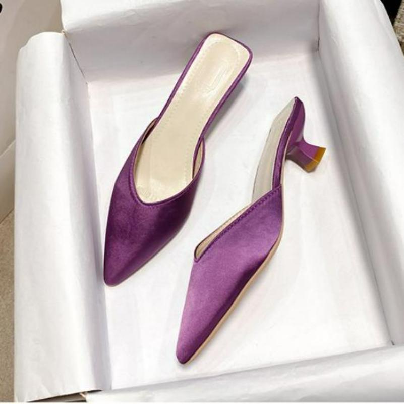 Новый дизайн, женские тапочки на высоком каблуке, летние женские туфли без шнуровки, туфли-лодочки с острым носком, сандалии на низком каблуке, уличные повседневные шлепанцы