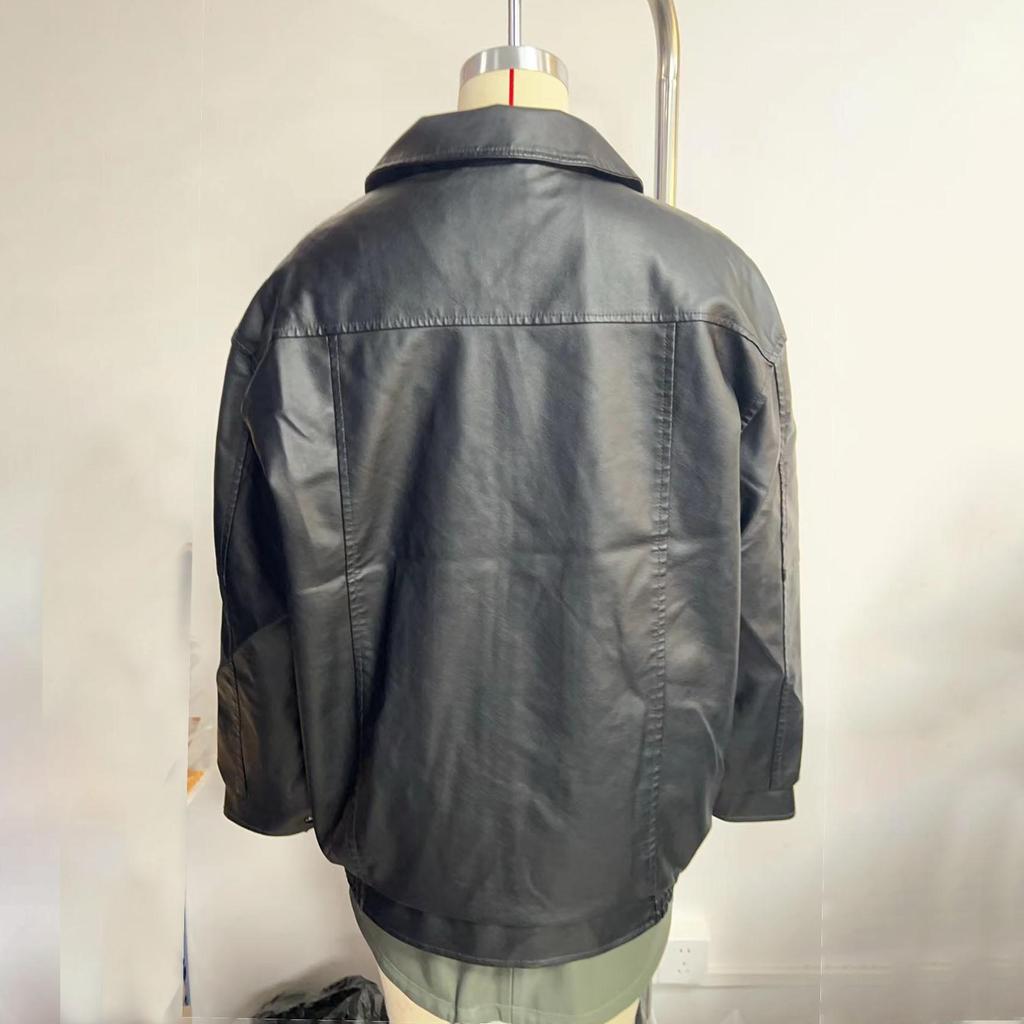 Осень-зима Женская приталенная куртка из искусственной кожи с воротником-лацканами и длинным рукавом на молнии