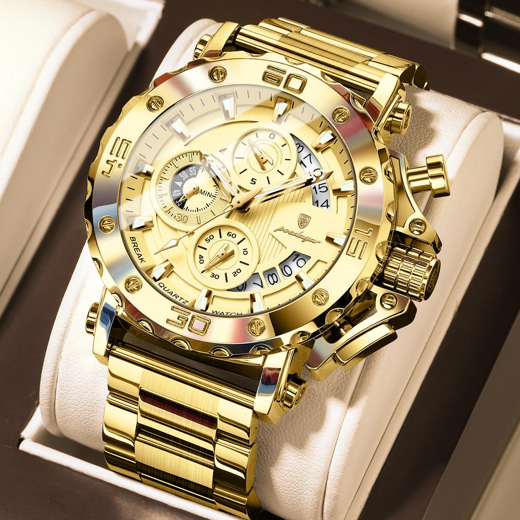 Мужские часы класса люкс с большим циферблатом, водонепроницаемые наручные часы-хронограф из нержавеющей стали с датой, Relogio Masculino