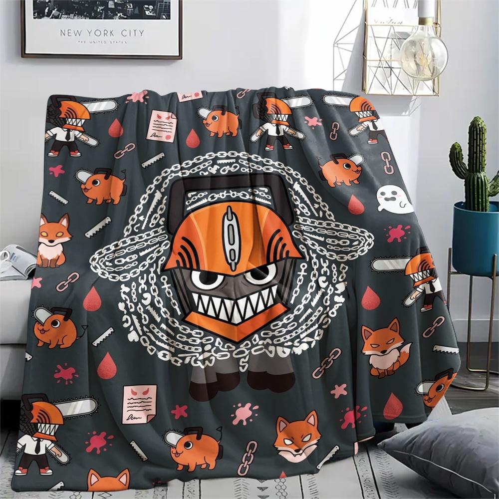 1PC Chainsaw Man Patterned Flannel Blanket Suitable For All Seasons For Home Decor Warmth And Comfort Gifts Holiday Present