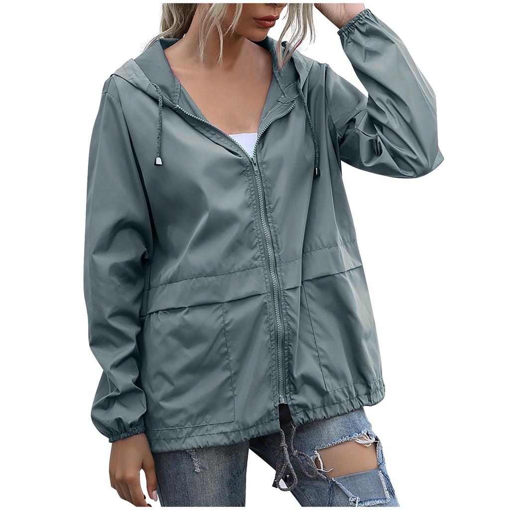 Women Hooded Waterproof Zipper Windproof Waterproof Raincoat Jacket