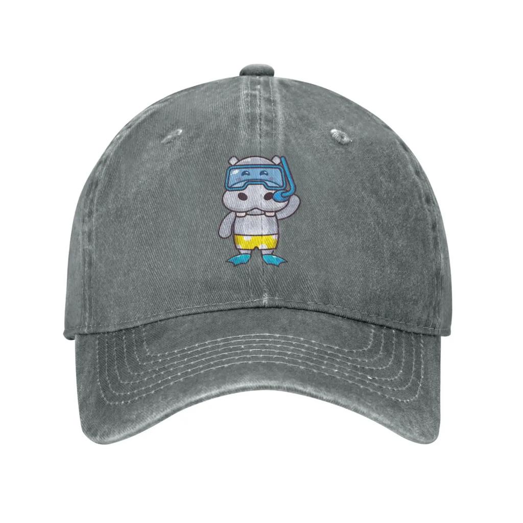 Cute Hippo Diving Baseball Cap for Men Women Vintage Trucker Hat Golf Hats Dad Caps