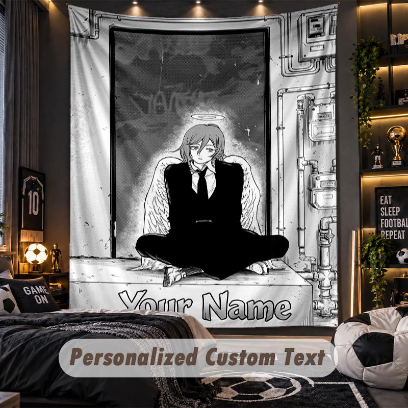 Personalized Wall Tapestry,Chainsaw Man Custom Printed Name, Fabric Wall Art For Indoor Room Backdrop