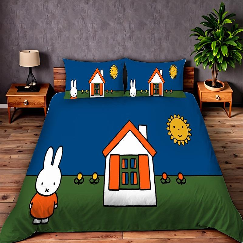 Hot Sale Miffys-Kawaii Bedding Set Soft Polyester Quilt Cover Pillowcase Set Single/Double/Queen for Boys Girls Home Textile