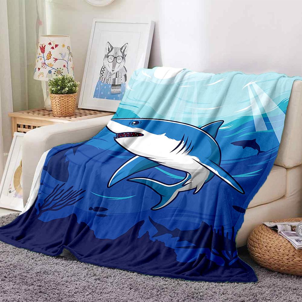 1pc Ocean Dive Shark Blanket, Lightweight Flannel Throw Blanket For Sofa, Bed, Travel, Camping, Living Room, Office, Couch, Chair, And Bed