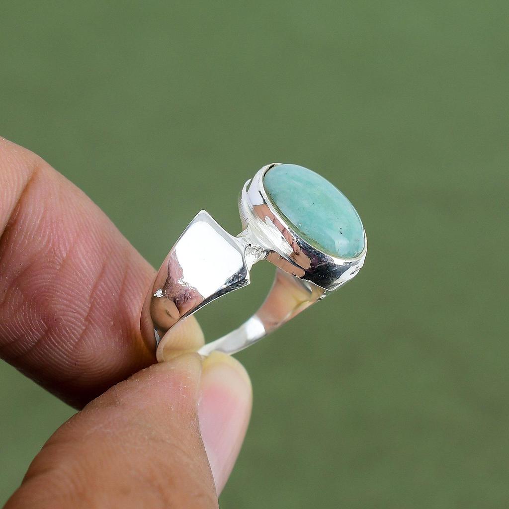 Кольцо с Амазонитом Кольцо из Стерлингового Серебра 925 Пробы Кольцо Ручной Работы Уникальное Кольцо с Драгоценным Камнем Серебряные Украшения Красивое Кольцо Свадебный Подарок Доступно по Размерам Кольца
