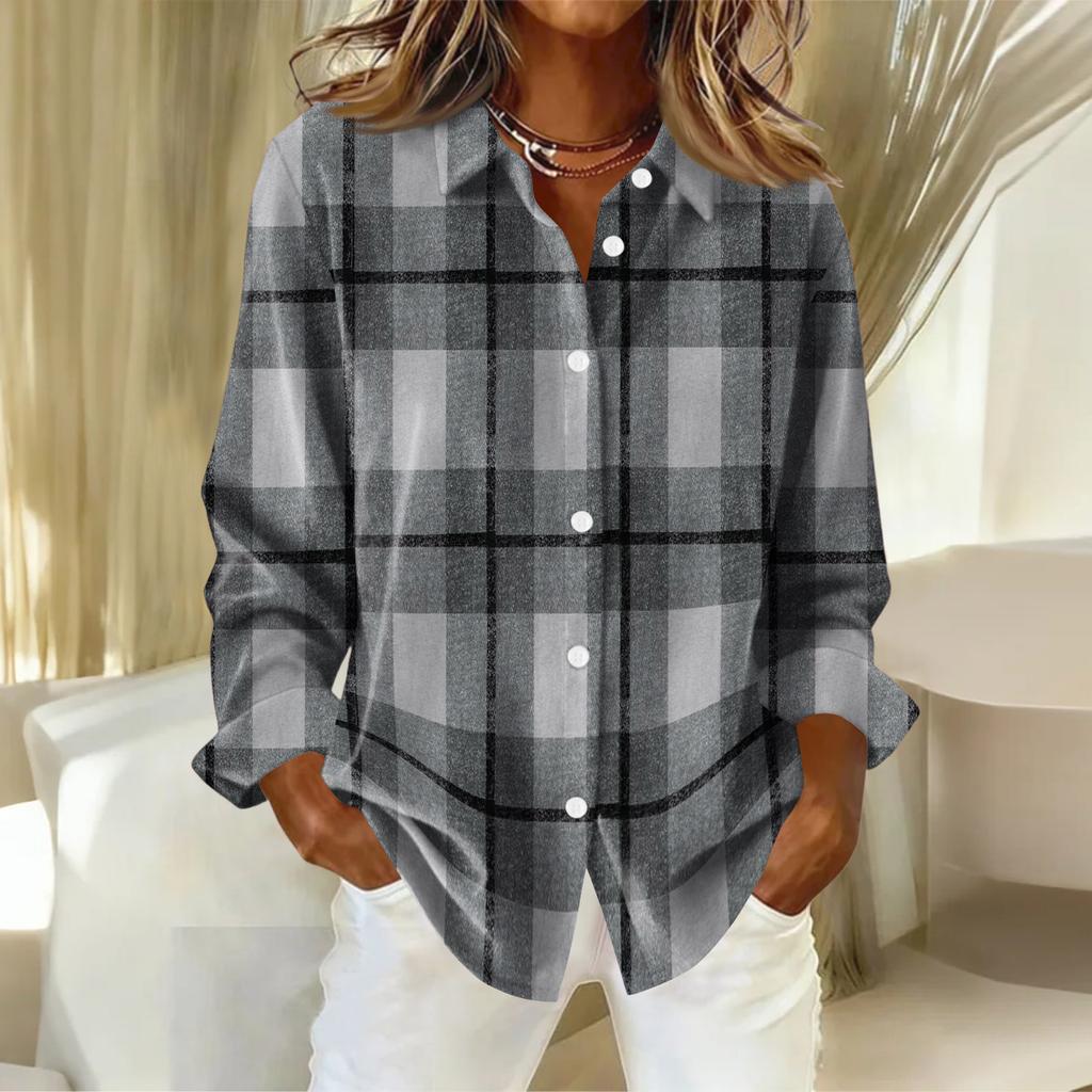 Женская рубашка-блузка с рождественским принтом и пуговицами, длинный рукав, повседневный базовый рубашечный воротник, обычный топ