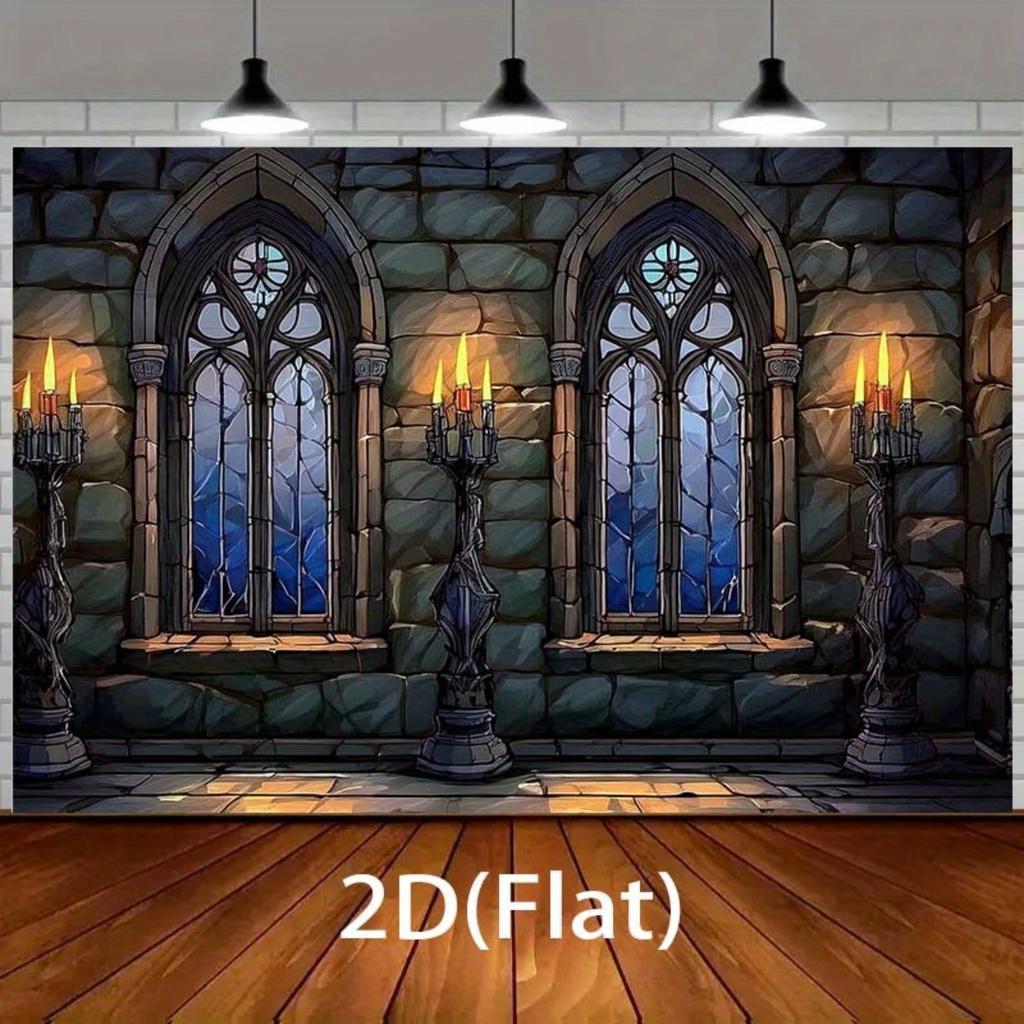 2D flat surface 1-piece medieval castle background fabric suitable for themed parties photography shoots and home decoration