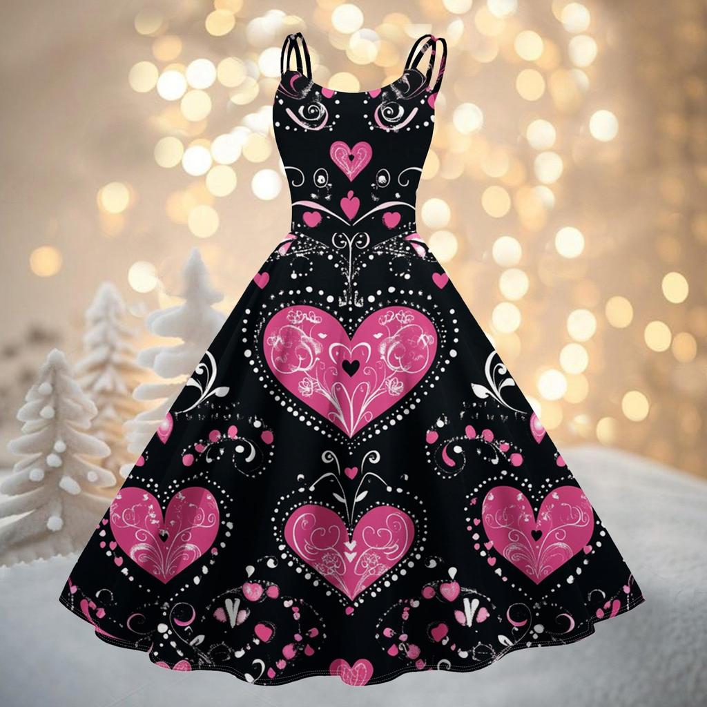 Women's Fashion Valentine's Day Printed Sexy Strapless Gothic Cocktail Dress Punk, Vintage Dress.