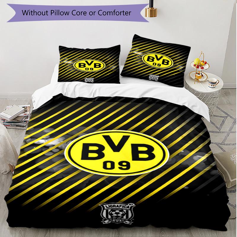 3pcs Duvet Cover Set (1*Duvet Cover + 2*Pillowcase, Without Core), Borussia Dortmund Print Soft All‑Season Bedding Set, Home Bedroom Decor Gift