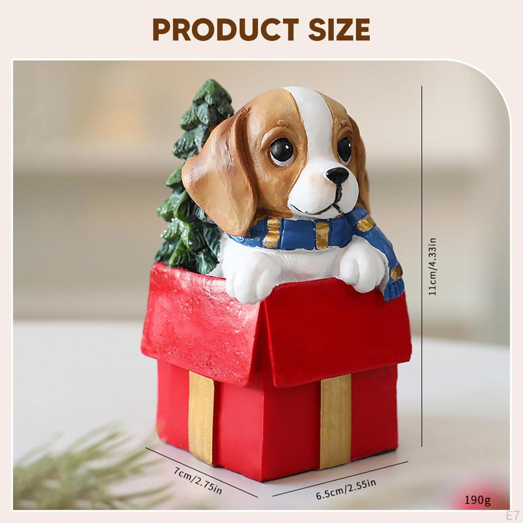 Miniature Chrismas Dog Figurine Christmas Decorations Puppy Ornament Resin Sculpture for Home Desk