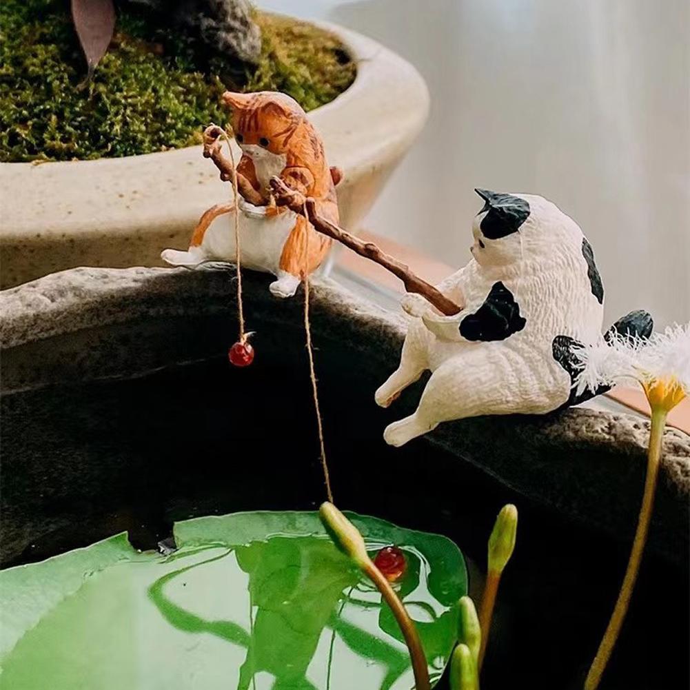 1-5PCS Fishing Cat Aquariums Decorations Fishtanks Hangable Decors Landscape AquaticPet Fishtank Ornament Desktop Accessories