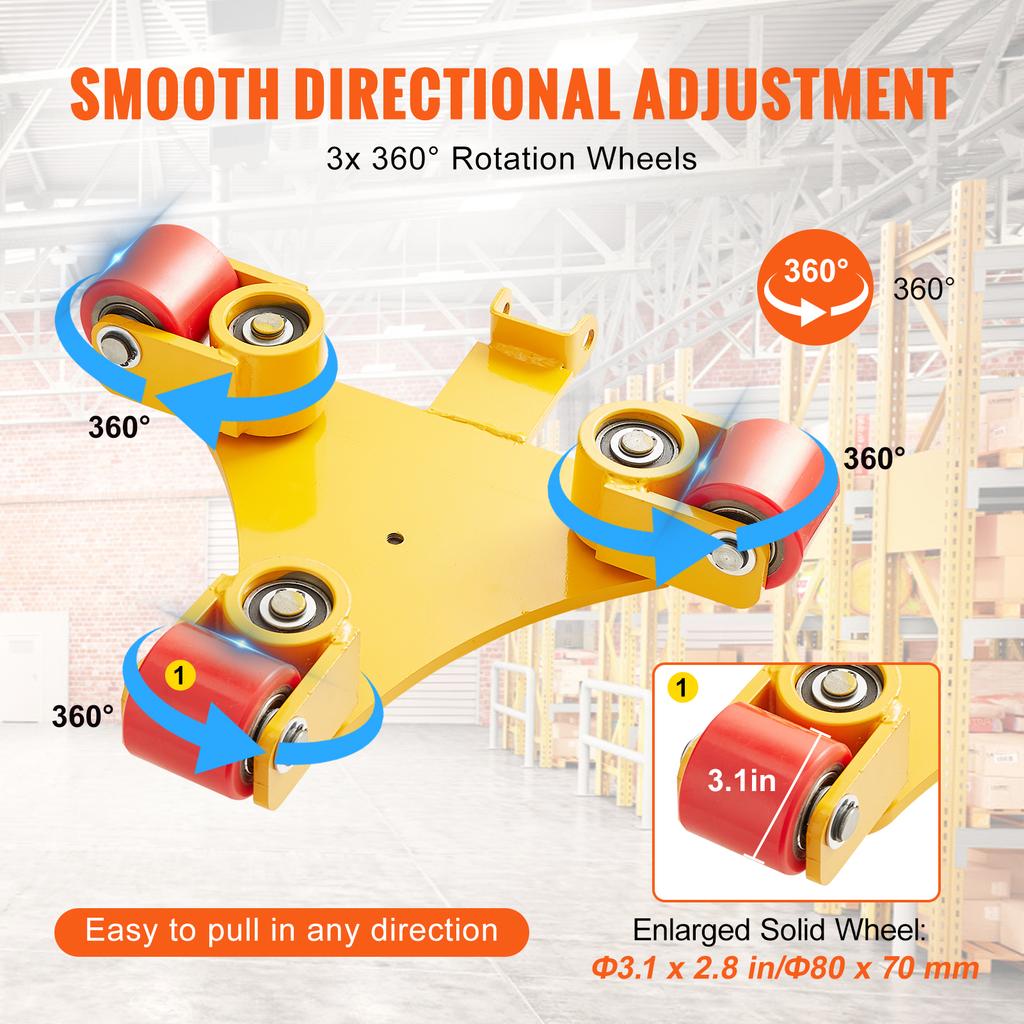 SucceBuy Machinery Skate Dolly Industrial Heavy Duty Mover with Handle 360° Swivel Wheels Non-Slip Cap for Warehouse Workshop