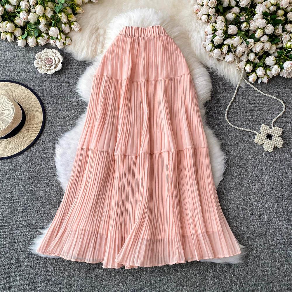 DIMANAF 2025 Летние женские новые юбки из шифона с эластичной талией, плиссированные сетчатые элегантные юбки