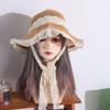 Пасторальный стиль Шляпа от солнца с широкими полями Кружевная кепка с защитой от УФ-лучей Складная женская соломенная шляпа Женская
