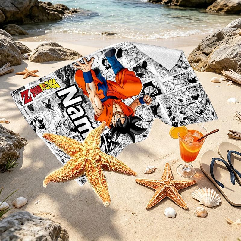 Custom Name Personalized DRAGON BALL Print Beach Towel, for Trip Camping Beach Party Home Decor, Birthday Gift for Family & Friends