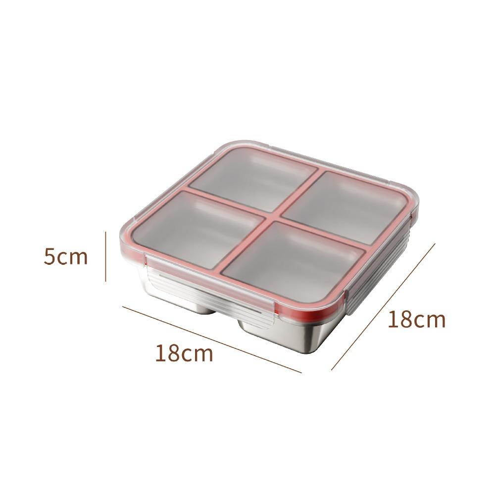 4 Grid Square Sealed Snack Box 304 Stainless Steel Thermal Lunch Box School Office