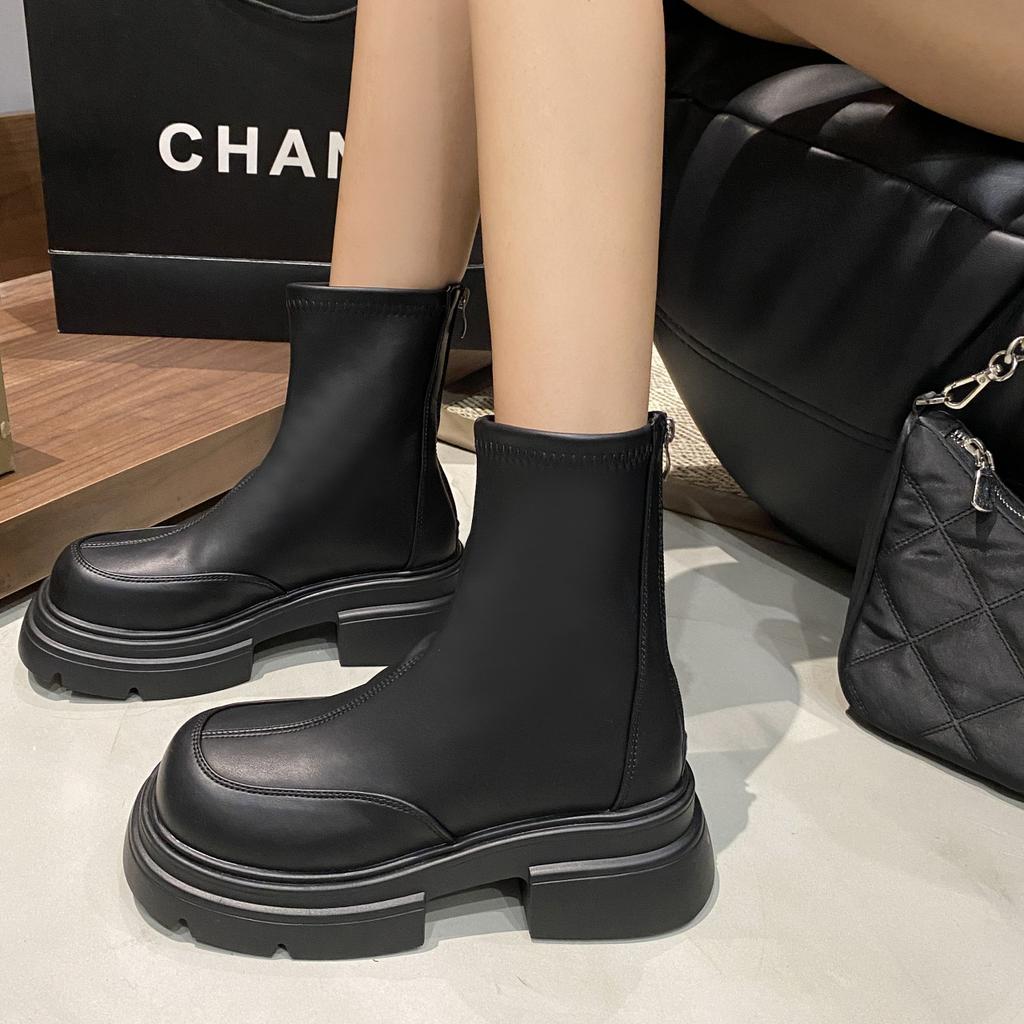 Модные сапоги High sense женские 2024 новые модные темпераментные короткие сапоги толстый каблук толстая подошва ботинки Martin прилив