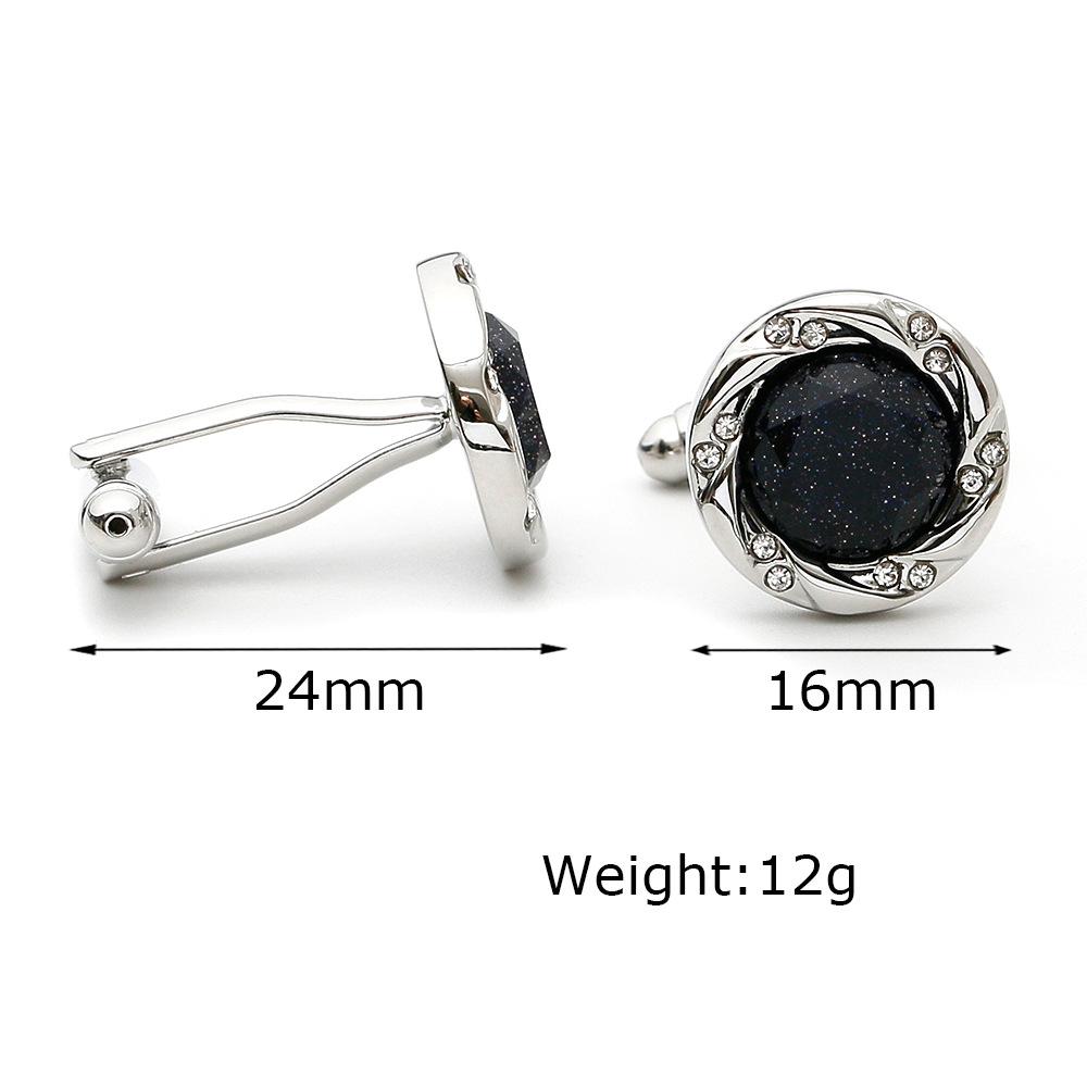 Men's Cufflink Set, Black Blue Sandstone with Rhinestone Cufflinks, Comes with an Gift Box.