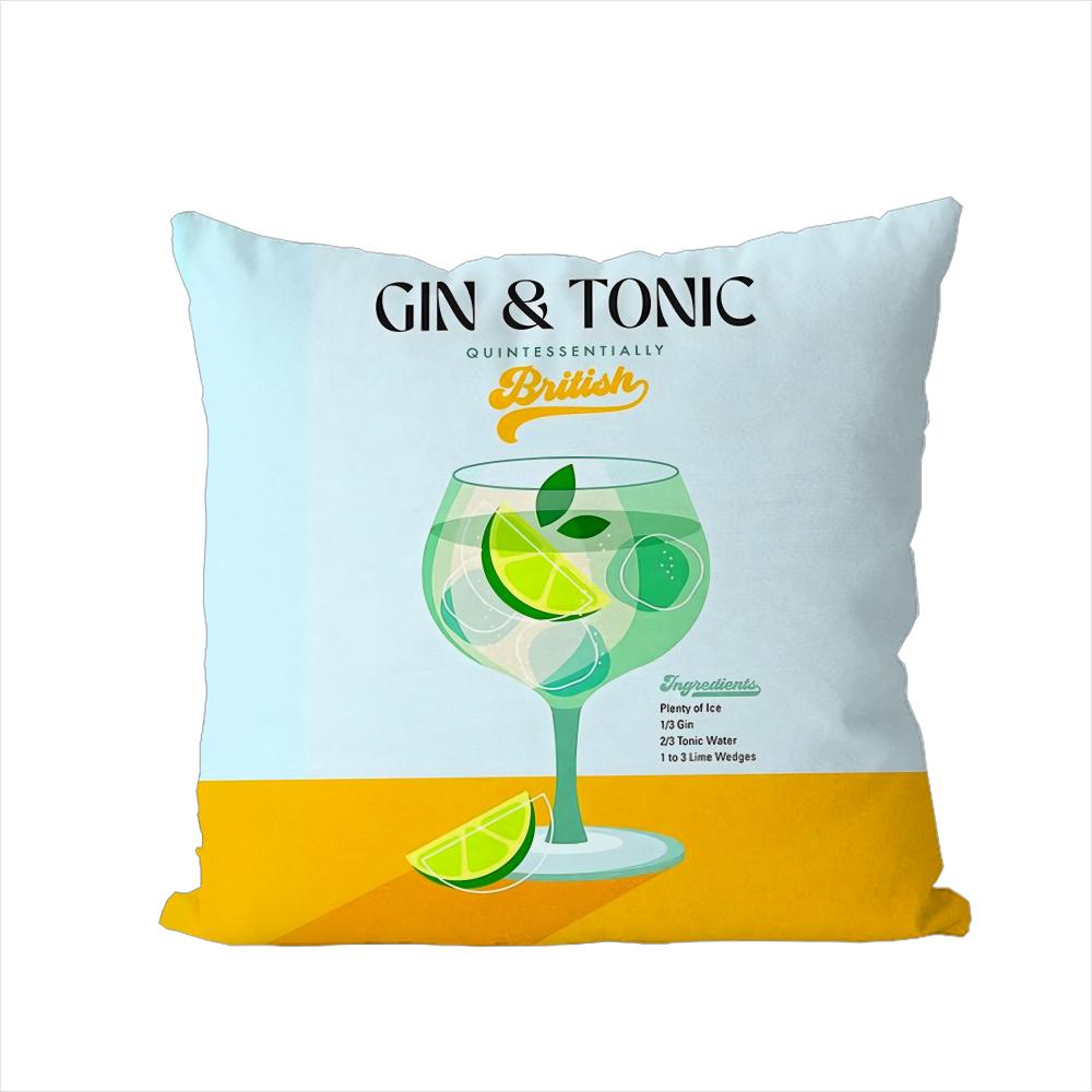 Gin Tonic Cocktail Painting Pillow Case For Car Sofa Decorative Home Doublesided Print Plush Square Throw Pillow Cushion Cove