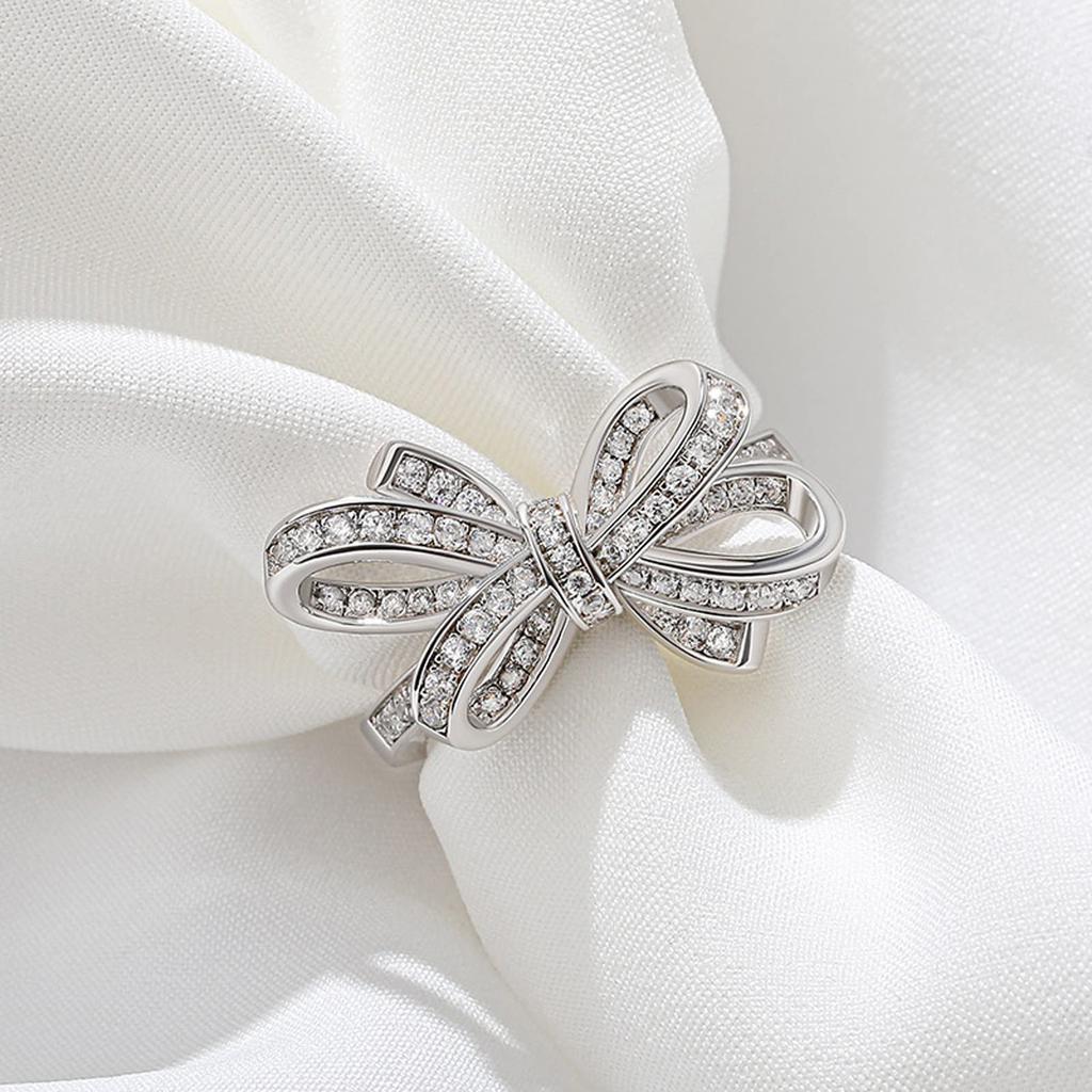 Jeulia Silver Bowknot Ring with Diamond and CZ Sparkling and Perfect for and Fashion Women's Engagement, Cute, Birthdays, Parties,