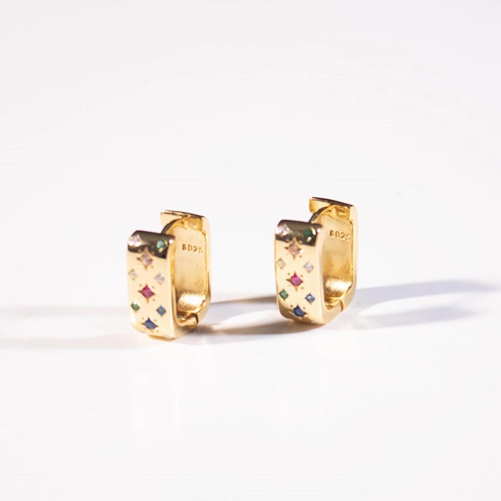 Серьги из стерлингового серебра 925 пробы с разноцветным цирконием, позолоченные 14 карат, индивидуальные серьги-кольца, модные ювелирные изделия