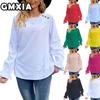 Модные женские повседневные блузки и рубашки однотонные с принтом, с длинным рукавом, с круглым вырезом