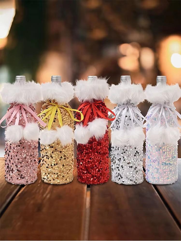 Christmas Wine Decorations for Home Sequin Cloth Wine Bottle Cover Snowman Stocking Gift Holders Xmas Navidad Decor New Year