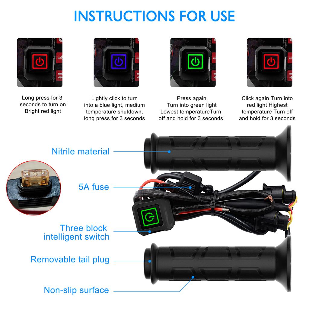 Motorcycle Electric Heating Grips 12V 22mm Handlebar Warmer ATV Bike Scooter Handle Hand Warmer Winter