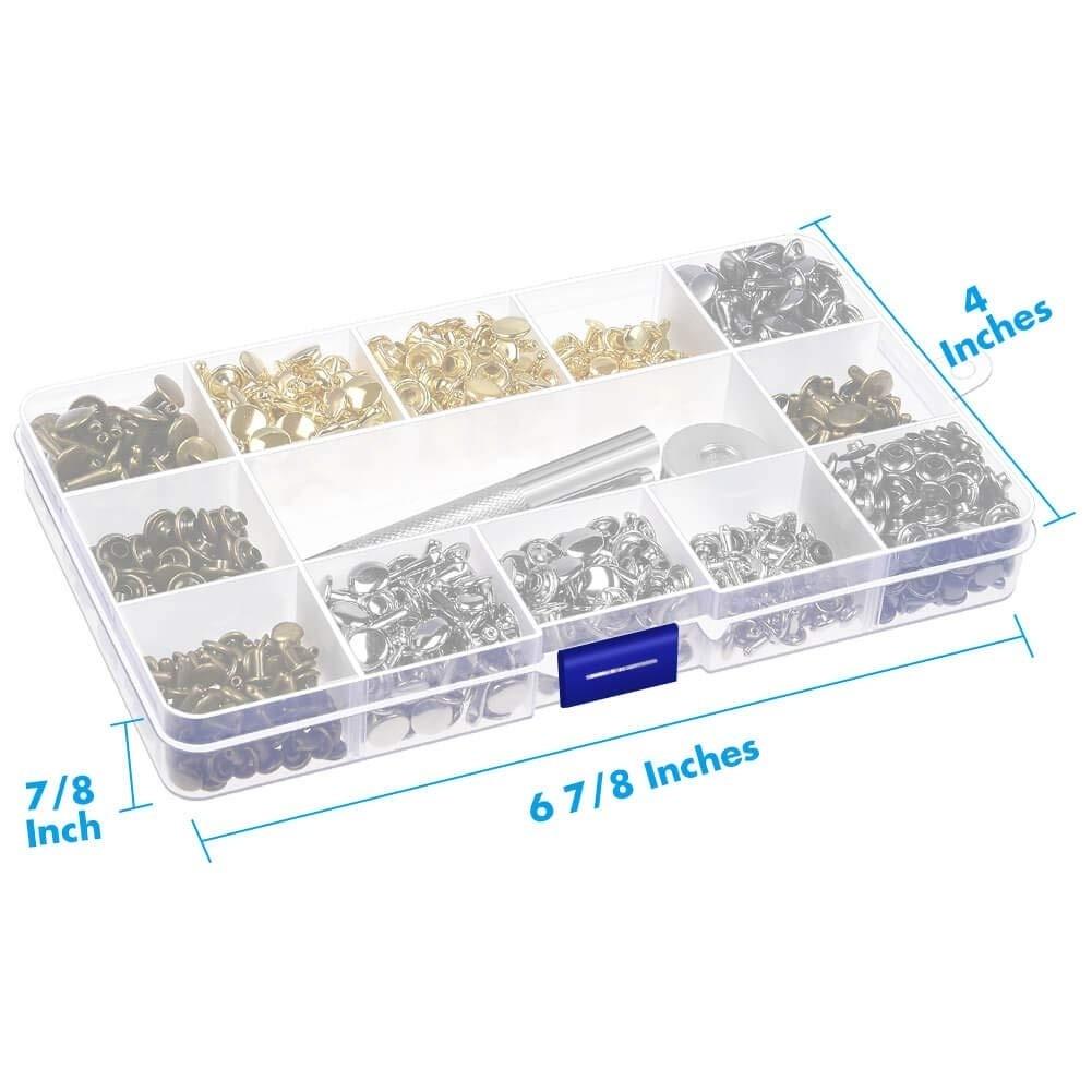240Pcs Leather Rivets Double Cap Rivet Metal Studs with Punch Pliers and 3 Pieces Setting Tool Kit for Leather Craft Repairs Decoration