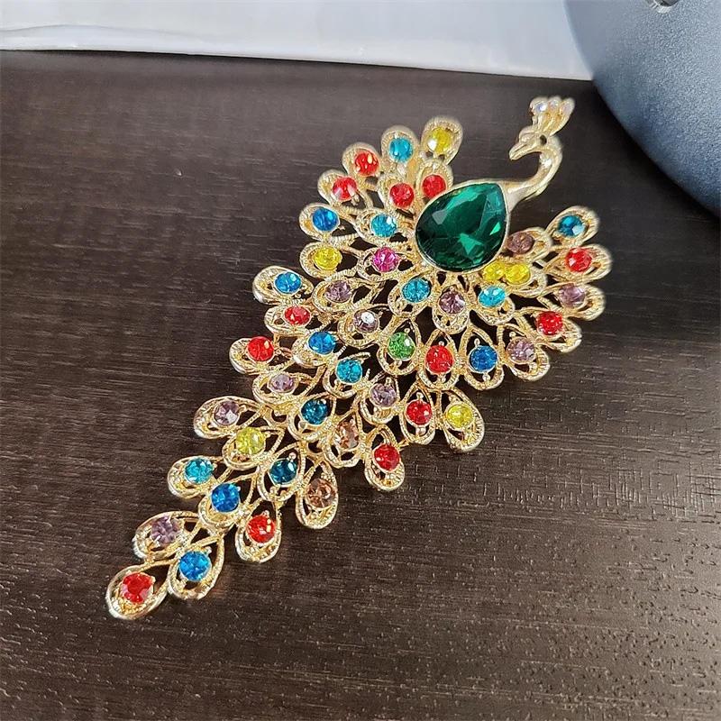 1pc Jewelry Accessories Luxury Peacock Brooches Colorful Rhinestone Creative For Women Crystal Brooch Pins