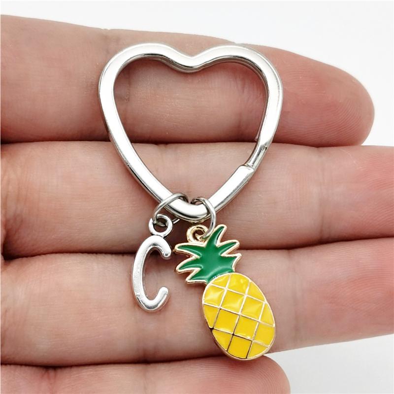 26 Letters Initial Pineapple Keychain Heart Keyring Pineapple Pendant Jewelry Fruit Charms Best Friends Keychain Gifts