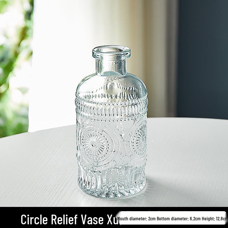 Европейская ваза из рельефного стекла в стиле легкой роскоши для гостиной, для цветочных композиций - Прозрачный гидропонный орнамент