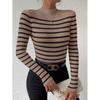Узкий свитер с воротником-стойкой в полоску, стильный свитер с длинными рукавами и резинкой для осени и зимы, женская одежда