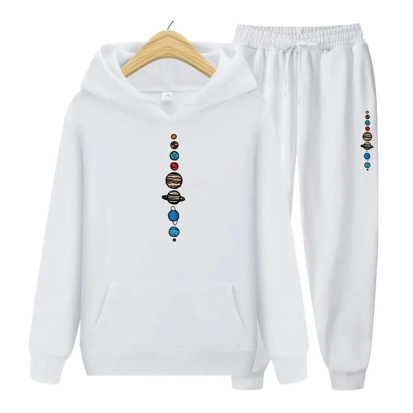 Девять планет Вселенная Солнечной системы толстовки + брюки комплект из двух предметов женские толстовки с принтом спортивные костюмы брюки для бега толстая теплая одежда