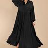 S-5XL Женские повседневные однотонные плиссированные удлиненные платья с длинными рукавами и пуговицами с лацканами