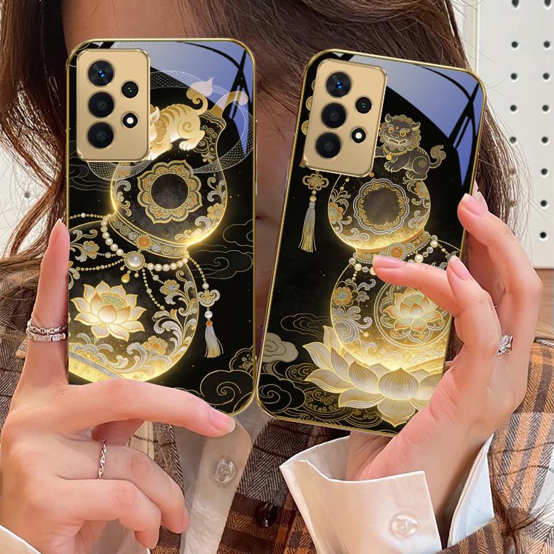 Золотой Львиный Тыква Для Samsung A73 A72 A71 A42 A56 A55 A54 A53 A52s A52 A51 A36 A35 A34 A33 A32 A16 Золотой стеклянный чехол для телефона