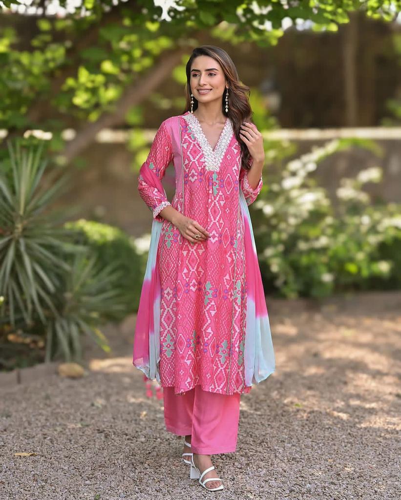 Women Designer Anarkali Kurta Pant Dupatta Set Indian Bollywood Top Tunic Kurti Salwar Suit